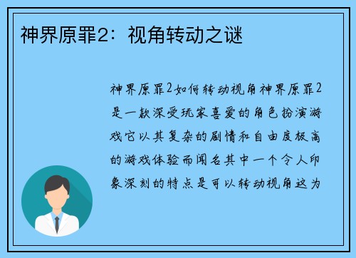 神界原罪2：视角转动之谜